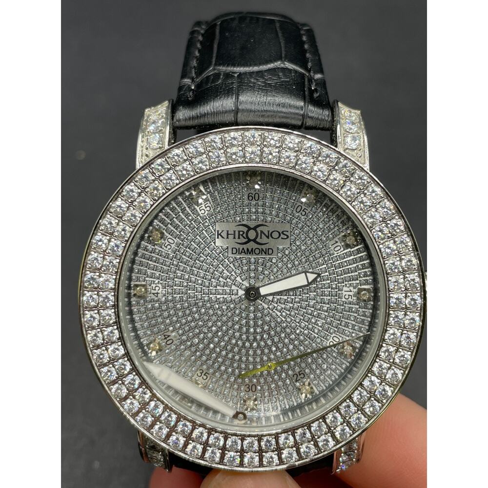 Khronos/Joe Rodeo Men's White Gold Finish White 2 Row Stone Bezel Wrist Watch